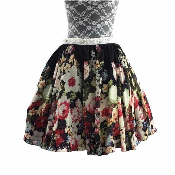 Rachel Allan‎ Floral Mini Skirt Sequins Hand Beaded - Picture 1 of 12